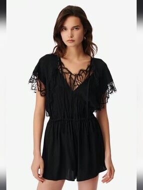 IRO Black Tonal Lace Trimmed Haku Romper Size 36 US/4 Silk Blend